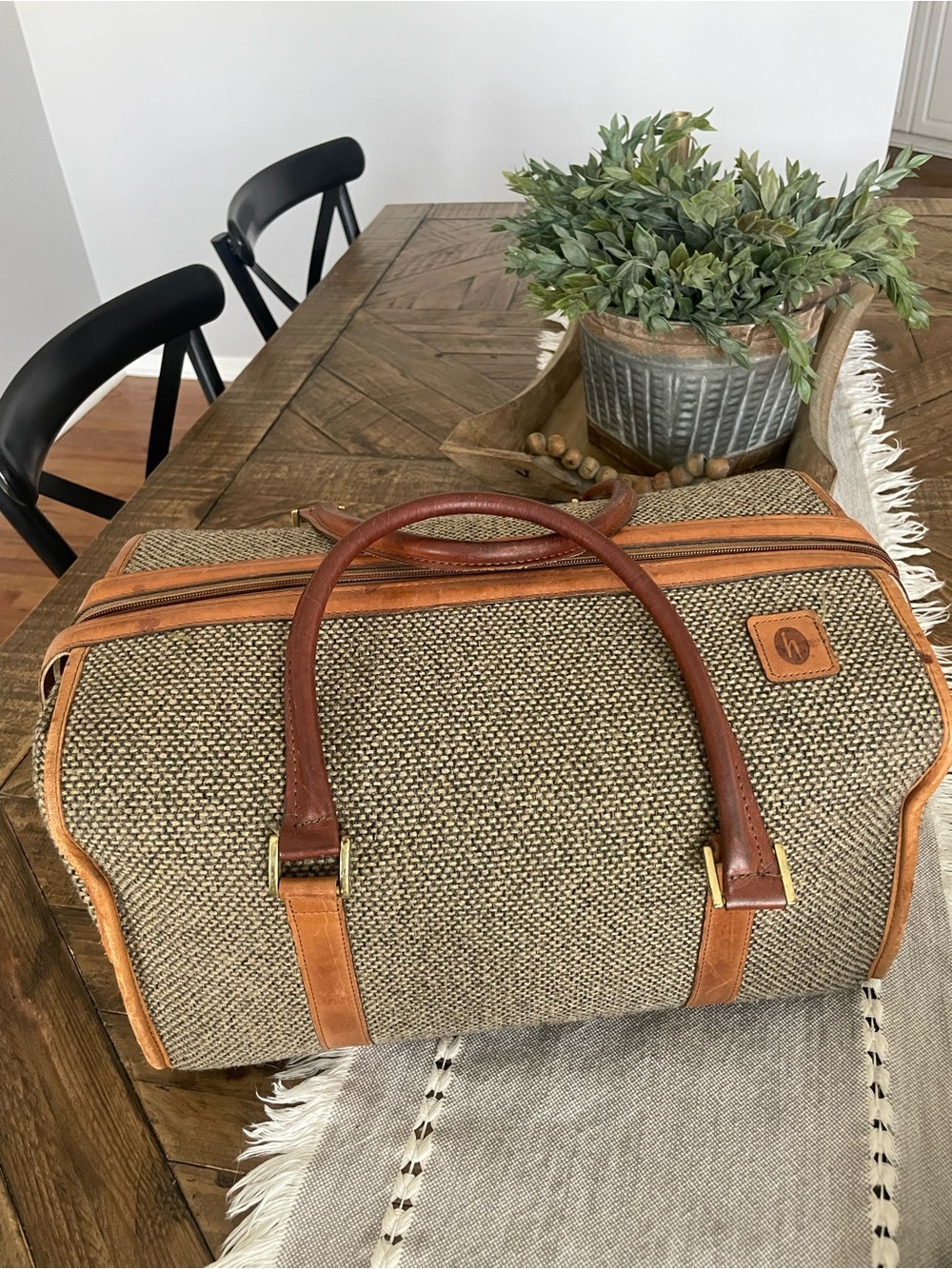 Hartmann Brown Tweed Duffel with Tan Leather Trim